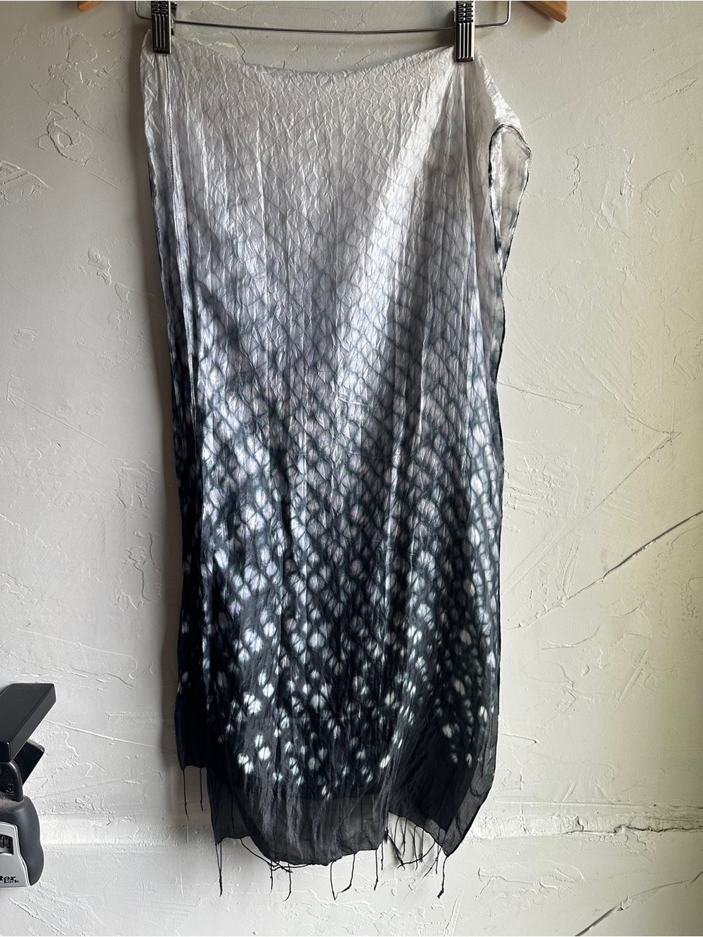 Black White Abstract Print Satin Fringe Scarf Wrap Goth Boho Y2K 72x16